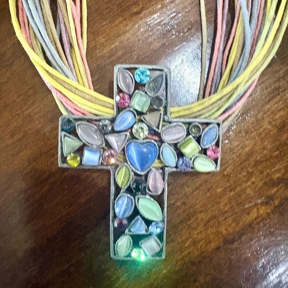 Multicolor Gemstone Cross Necklace